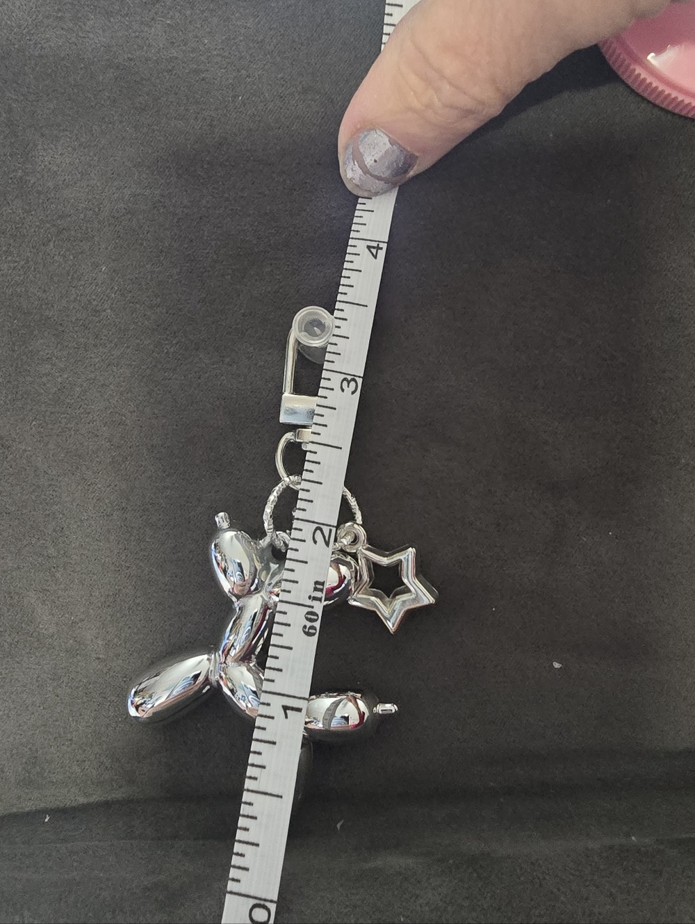 #2024 🧜‍♀NEW SILVER PUFFY BALLOON DOG PURSE CHARM with Star & 2 Hearts 3.25"x2" - Picture 7 of 14